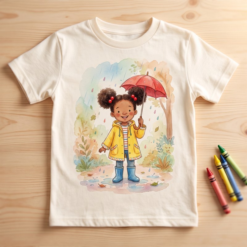A child’s character printed on a kids’ t-shirt